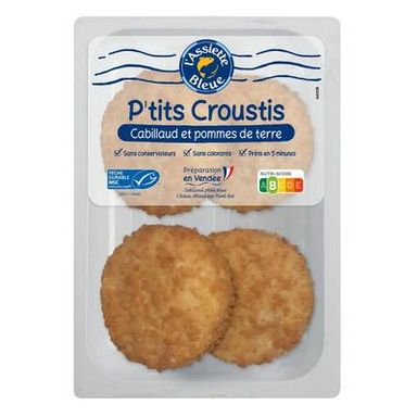L'Assiette Bleue P'tit Crousti Cabillaud et Pommes de Terre, 4x50g