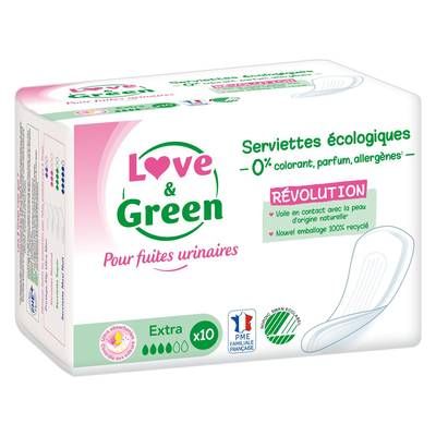 Love & Green Serviettes Hypoallergéniques Pour Fuites Urinaires, 10 serviettes