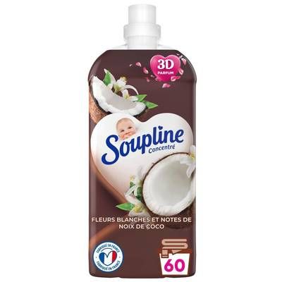 Soupline Adoucissant Concentré 3D Fraîcheur Parfumée Fleurs Blanches & Notes De Noix De Coco, 1,2L