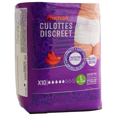 Auchan Culottes discreet blanc décoré taille L, 10 culottes