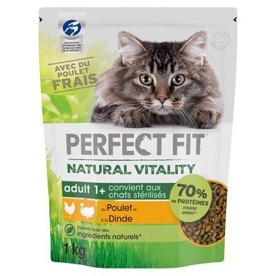 Perfect Fit - Natural Vitality Croquettes Poulet Dinde pour chat adulte stérilisé, 1kg