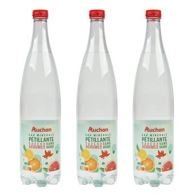 Auchan Eau minérale pétillante saveur agrumes sans sucres, Lot de 3x1L