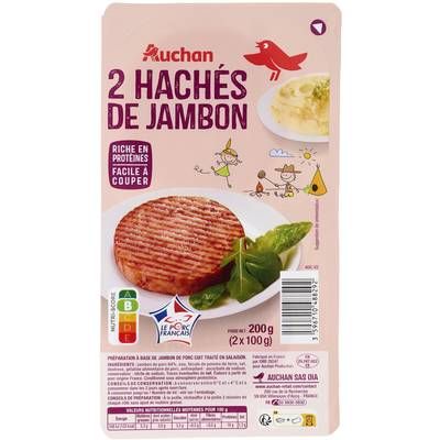 Auchan Hachés de Jambon, 2 tranches - 100g