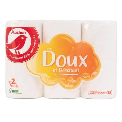 Auchan Papier toilette blanc maxi doux et résistant 2 épaisseurs, 12 rouleaux papiers toilettes