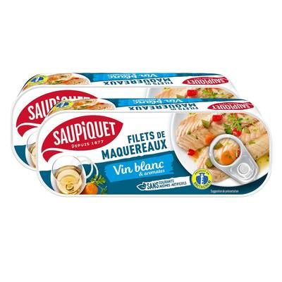 Saupiquet Filets de Maquereaux Marinés Vin blanc et Aromates, Lot de 2x176g
