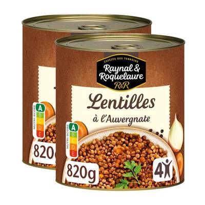 Raynal et Roquelaure Lentilles cuisinées à l'Auvergnate, Lot de 2x820g