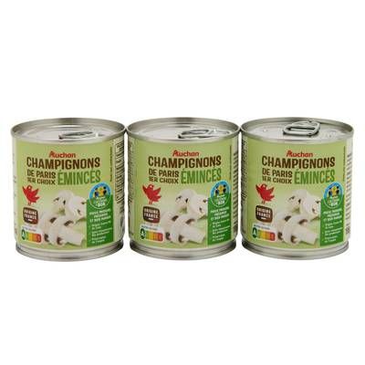Auchan Champignons de Paris émincés 1er choix, 3x115g