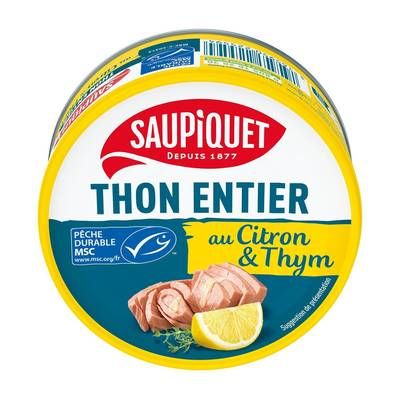 Saupiquet Thon Entier à l'Huile d'Olive, Citron et Thym MSC, 120g