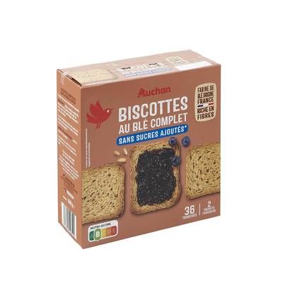 Auchan Biscottes au blé complet sans sucres ajoutés, 300g