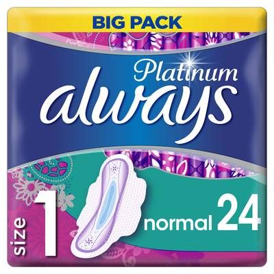 Always Serviettes Hygiéniques avec Ailettes Normal Taille 1 Platinum, 24 serviettes