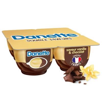 Danette Crème Dessert Vanille sur lit de Chocolat, 4x125g
