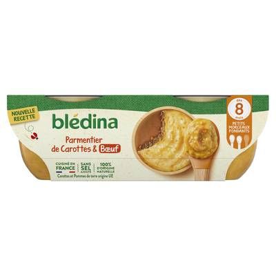 Blédina Parmentier de Carottes et Boeuf Bol Bébé Dès 8 mois, 2x200g