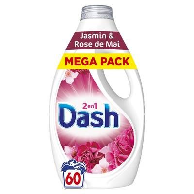 Dash Lessive Liquide 2en 1 Jasmin & Rose de Mai, 2,7L