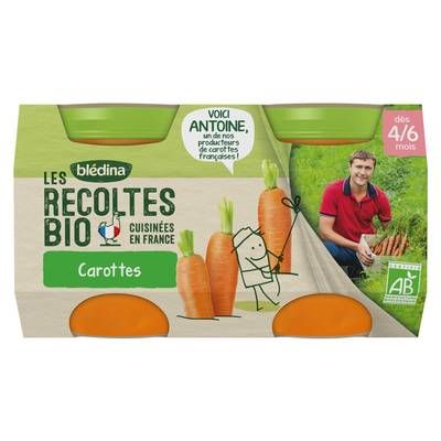 Blédina - Les Récoltes Bio Carottes Bio Pots Bébé Dès 4 mois, 2x130g