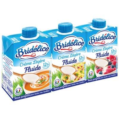 Bridélice Crème 12% Mg Légère Fluide UHT, 3X20cl
