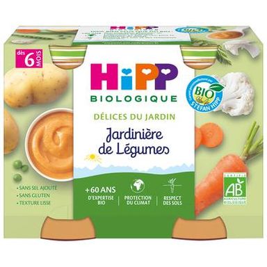 Hipp - Délices du Jardin Jardinière de Légumes Bio Pot Bébé Dès 6 mois, 2x190g