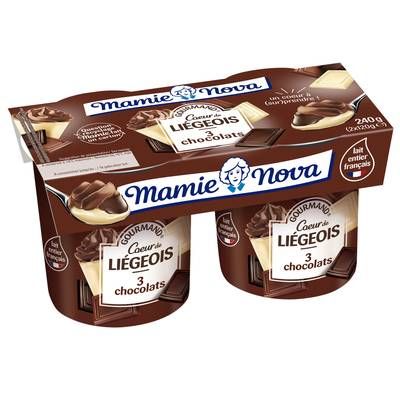 Mamie Nova Coeur de liègeois 3 Chocolats, 2x120g