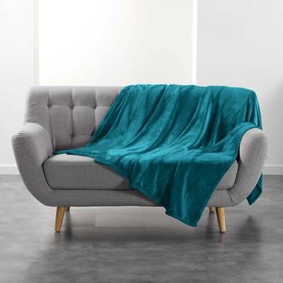 Douceur D Interieur Plaid Flanelle unie Flanou Bleu, 180 x 220 cm
