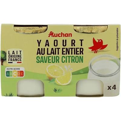 Auchan Yaourt au lait entier saveur citron, 4x125g