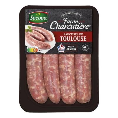 Socopa Saucisses de Toulouse Façon Charcutière avec du Jambon, 4x100g