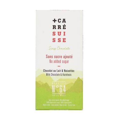 Carré Suisse Chocolat au lait et aux noisettes sans sucre ajouté N°64, 90g