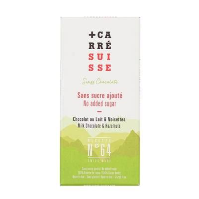 Carré Suisse Chocolat au lait et aux noisettes sans sucre ajouté N°64, 90g