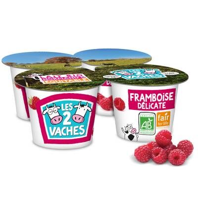Les 2 Vaches Yaourts Bio framboise, 4x115g