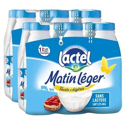 Matin Léger de Lactel Lait sans lactose 1,2% mg, Lot de 2 - 6x1L