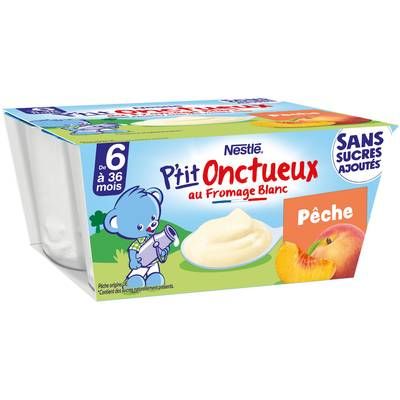 Nestlé - P'tit Onctueux Desserts Lactés Pêche Fromage Blanc Sans Sucres Ajoutées Coupelle Bébé Dès 6 mois, 4x90g