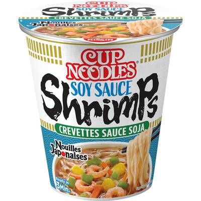 Nissin Soupe de Nouilles japonaises saveur Crevettes sauce soja en cup, 63g