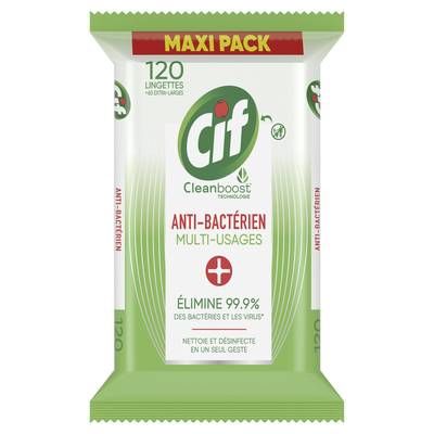 Cif Lingettes antibactérienes et Brillance, 120 lingettes