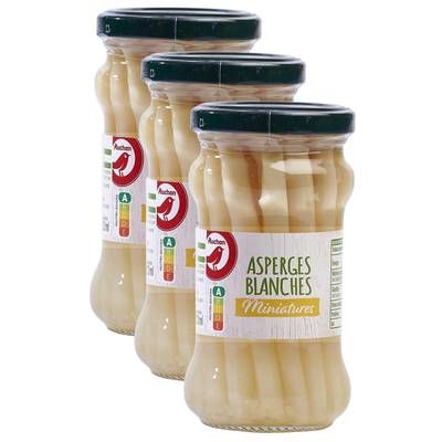 Auchan Asperges blanches miniatures en bocal, Lot de 3x100g