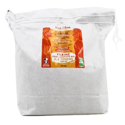 Sans Détour Farine bio demi-complète T80, Grand format 2,5KG