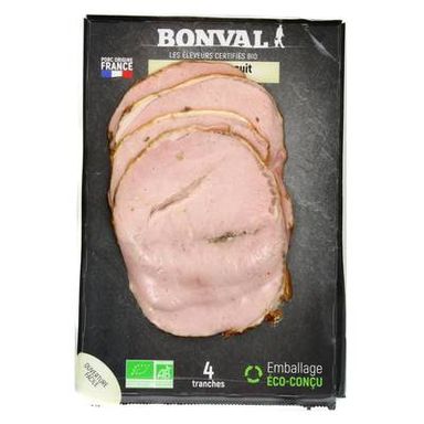 Bonval Rôti de Porc Cuit Bio, 4 tranches -180g