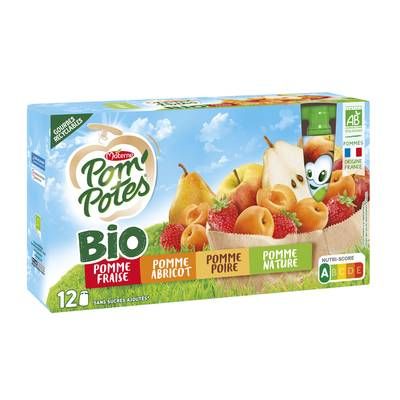 Pom Potes Multivariétés Sans sucres ajoutés Bio, 12 gourdes de 90g