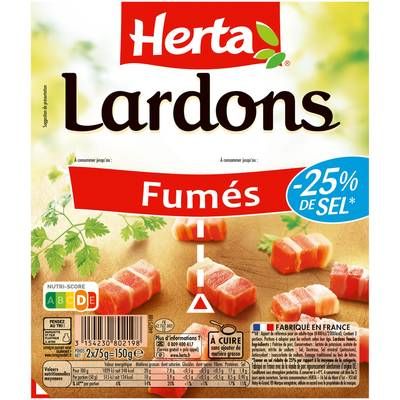 Herta Lardons fumés, Taux de Sel Réduit, 2x75g