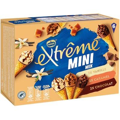 Extrême Mini cône vanille, caramel et chocolat, 6 cônes - 234g