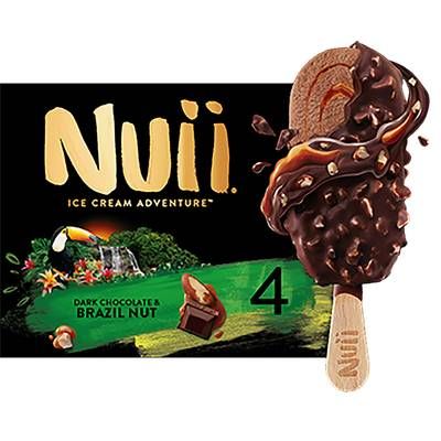 Nuii Bâtonnets glacés chocolat noir et noix du Brésil, 4 bâtonnets - 276g