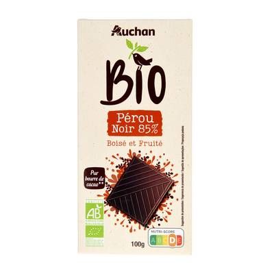 Auchan BIO Tablette de chocolat noir 85% cacao Pérou bio, 100g