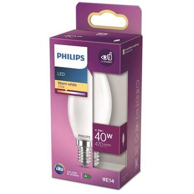 Philips Ampoule E14-4,3W LED Flamme Dépolie Blanc Chaud, E14  40W