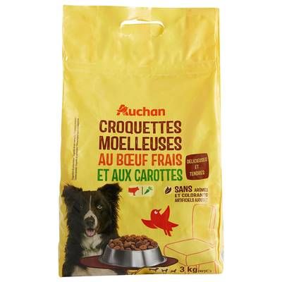 Auchan Croquettes moelleuses boeuf frais et carottes pour chien moyen et grand, 3kg