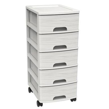 Eda-David Tour de rangement 5 tiroirs Stone Blanc césuré + roulettes, 26,7 x 36 x 62,8 cm
