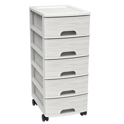 Eda-David Tour de rangement 5 tiroirs Stone Blanc césuré + roulettes, 26,7 x 36 x 62,8 cm