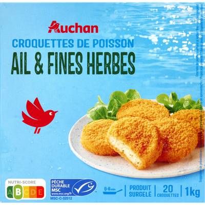 Auchan Croquettes de poisson ail et fines herbes MSC, 1kg