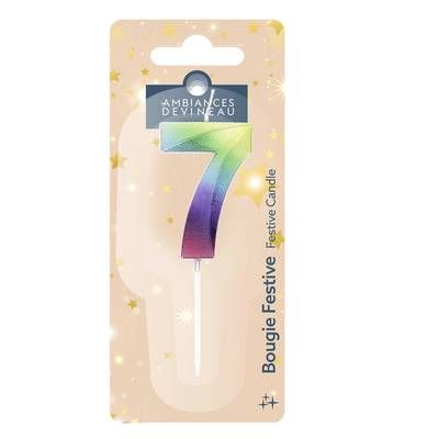 Ambiances Devineau Bougie anniversaire chiffre 7 multicolore, 1 bougie