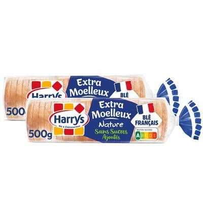Harrys Pain de Mie Extra Moelleux Nature Sans Sucres Ajoutés, Lot de 2x500g