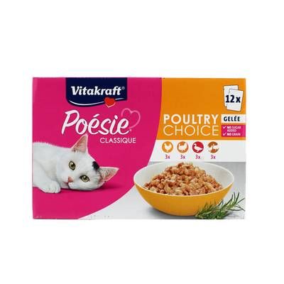 Vitakraft Poésie Sachets en Gelée Classique Volaille- Poulet, Dinde, Canard, Volaille pour chat, 12x85g