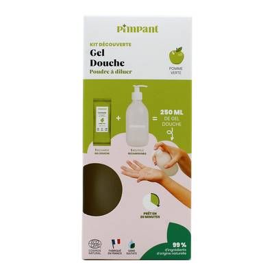 Pimpant Gel douche pomme verte kit Découverte, 1 recharge + 1 bouteille