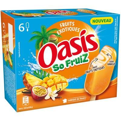 Oasis Bâtonnets glacés vanille sauce exotique, 6 bâtonnets -282g