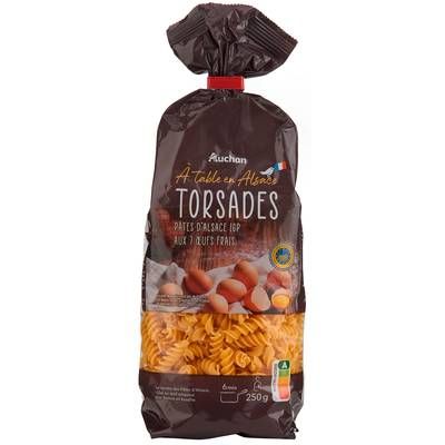 Auchan Terroir Pâtes Torsades d'Alsace aux oeufs frais blé français IGP, 250g